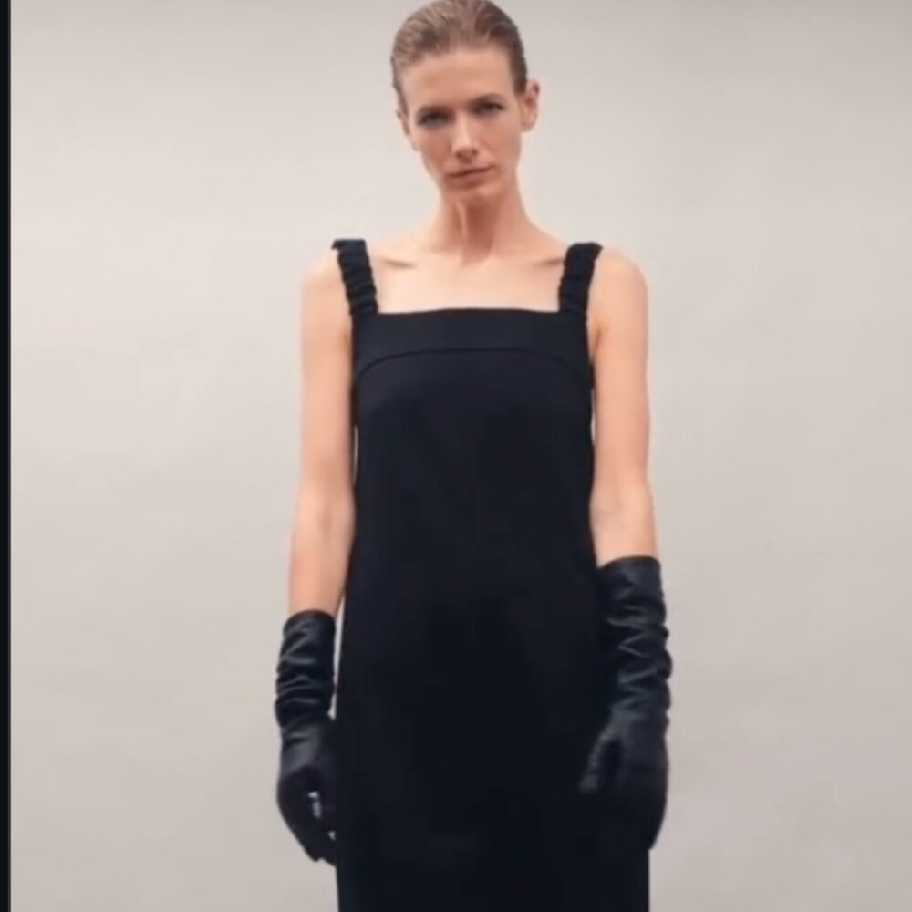 Adolfo Dominguez Black Midi Dress Structural Straps sz 2